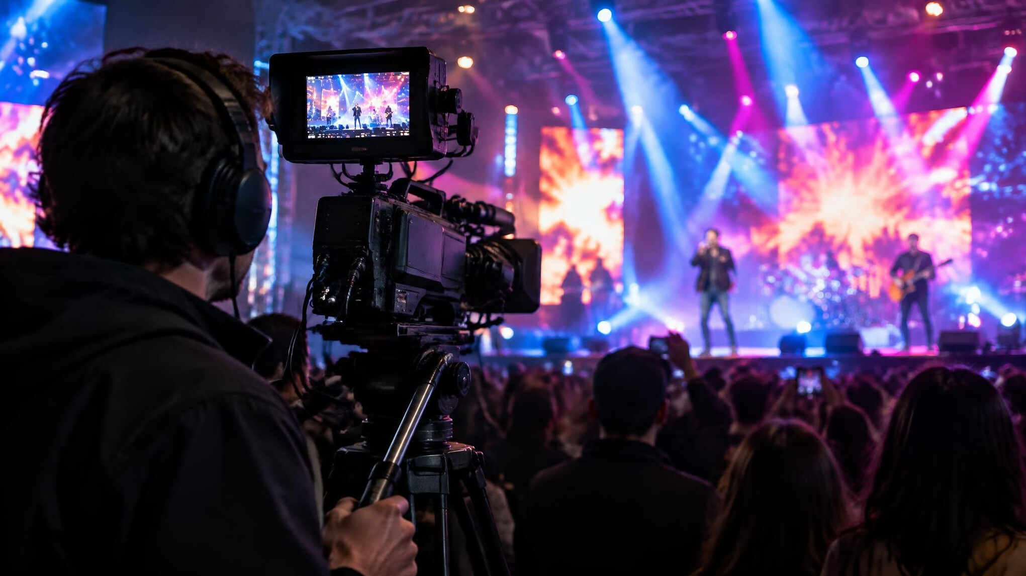 Camera operator filming a live entertainment event on stage